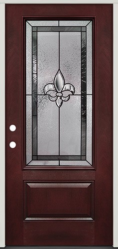 Fleur-de-lis 3/4 Lite Pre-finished Mahogany Fiberglass Prehung Door Unit #48