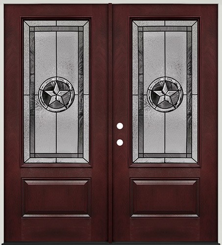 Texas Star 3/4 Lite Pre-finished Mahogany Fiberglass Prehung Double Door Unit #70