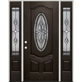 3/4 Oval Pre-finished Fiberglass Prehung Door Unit with Sidelites #1007