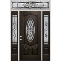 3/4 Oval Pre-finished Fiberglass Prehung Door Unit with Transom #1007