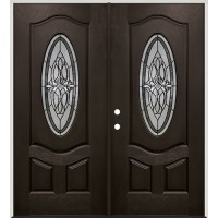 3/4 Oval Pre-finished Fiberglass Prehung Double Door Unit #1007