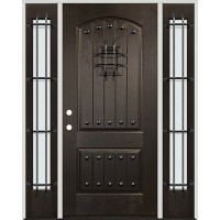 Rustic Pre-finished Fiberglass Prehung Sidelite Door Unit with Speakeasy