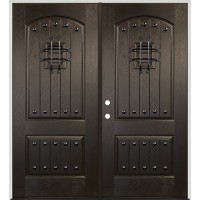 Rustic Pre-finished Fiberglass Prehung Double Door Unit with Speakeasy