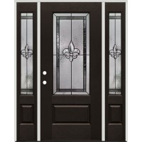 Fleur-de-lis 3/4 Lite Pre-finished Fiberglass Prehung Door Unit with Sidelites #1019