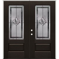 Fleur-de-lis 3/4 Lite Pre-finished Fiberglass Prehung Double Door Unit #1019