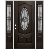 Texas Star 3/4 Oval Pre-finished Fiberglass Prehung Door Unit with Sidelites #1026