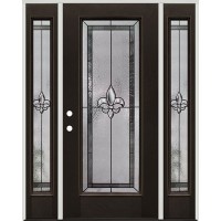 Full Lite Fleur-de-lis Pre-finished Mahogany Fiberglass Prehung Door Unit with Sidelites #1036