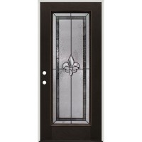 Full Lite Fleur-de-lis Pre-finished Mahogany Fiberglass Prehung Door Unit #1036