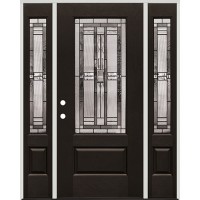 3/4 Lite Pre-finished Fiberglass Prehung Door Unit with Sidelites #1040