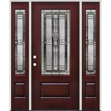 3/4 Lite Pre-finished Mahogany Fiberglass Prehung Door Unit with Sidelites #1040