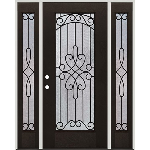 Full Lite Internal Grille Pre-finished Mahogany Fiberglass Prehung Door Unit with Sidelites #1045