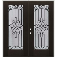 Full Lite Internal Grille Pre-finished Fiberglass Prehung Double Door Unit #1045