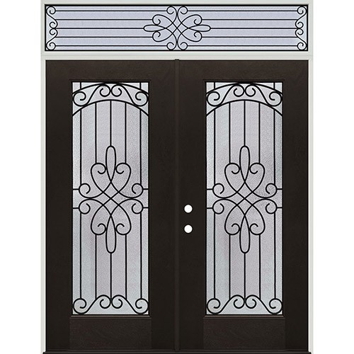 Full Lite Pre-finished Fiberglass Prehung Double Door Unit with Transom #1045
