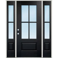 4-Lite SDL Clear Low-E Pre-finished Fiberglass Prehung Door Unit with Sidelites