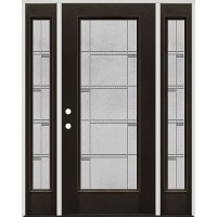 Full Lite Pre-finished Mahogany Fiberglass Prehung Door Unit with Sidelites #1072