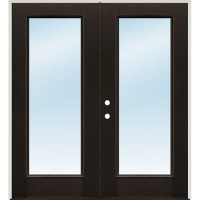 Low-E Clear Full Lite Pre-finished Mahogany Fiberglass Prehung Double Door Unit