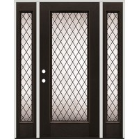 Full Lite Diamond Pre-finished Mahogany Fiberglass Prehung Door Unit with Sidelites #1096