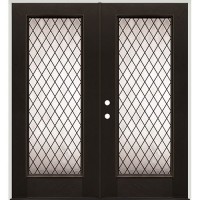 Full Lite Diamond Pre-finished Mahogany Fiberglass Prehung Double Door Unit #1096