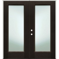 Privacy Glass Full Lite Pre-finished Mahogany Fiberglass Prehung Double Door Unit