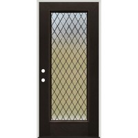 Full Lite Textured Diamond Pre-finished Mahogany Fiberglass Prehung Door Unit #1107
