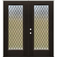 Full Lite Textured Diamond Pre-finished Mahogany Fiberglass Prehung Double Door Unit #1107