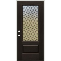 3/4 Lite Textured Diamond Pre-finished Mahogany Fiberglass Prehung Door Unit #1117