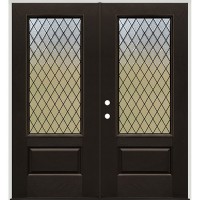 3/4 Lite Textured Diamond Pre-finished Mahogany Fiberglass Prehung Double Door Unit #1117