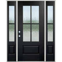 4-Lite SDL Flemish Pre-finished Fiberglass Prehung Door Unit with Sidelites