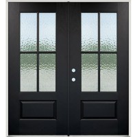 4-Lite SDL Flemish Pre-finished Fiberglass Prehung Double Door Unit