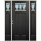 Craftsman Deco Pre-finished Fiberglass Prehung Door Unit with Sidelites