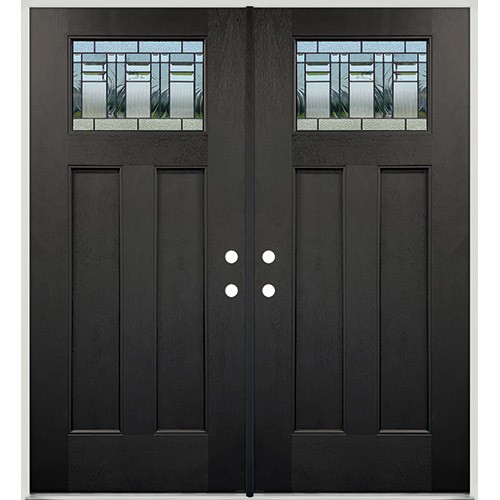 Craftsman Deco Pre-finished Fiberglass Prehung Double Door Unit