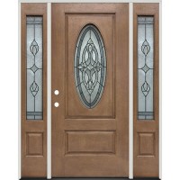 3/4 Oval Pre-finished Forest Ash Fiberglass Prehung Door Unit with Sidelites #007