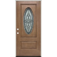 3/4 Oval Pre-finished Forest Ash Fiberglass Prehung Door Unit #007