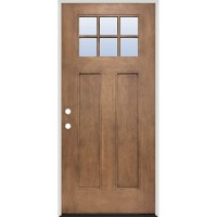 Craftsman 6-Lite Pre-finished Forest Ash Fiberglass Prehung Door Unit