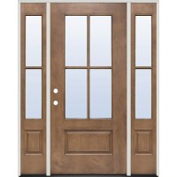 4-Lite SDL Clear Pre-finished Forest Ash Fiberglass Prehung Door Unit with Sidelites