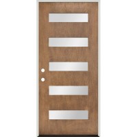 Modern 5-Lite Frosted Pre-finished Forest Ash Fiberglass Prehung Door Unit