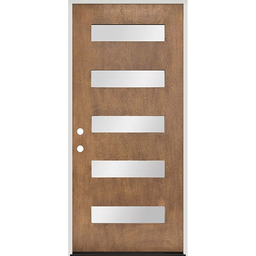 Modern 5-Lite Frosted Pre-finished Forest Ash Fiberglass Prehung Door Unit