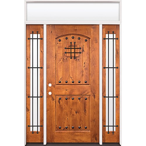 Rustic Knotty Alder Prehung Wood Door Unit with Transom #2008