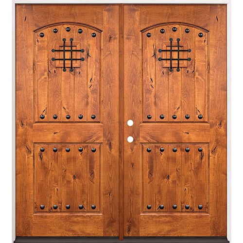 Rustic Knotty Alder Prehung Double Wood Door Unit #2008