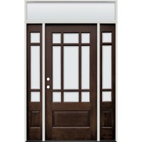 9-Lite Mahogany Prehung Wood Door Unit with Transom #2014 