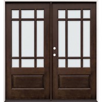 9-Lite Mahogany Prehung Double Wood Door Unit #2014