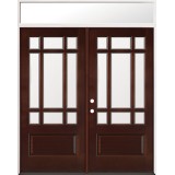 9-Lite Craftsman Mahogany Prehung Wood Double Door Unit with Transom #2014 