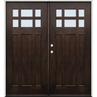 6-Lite Craftsman Shaker Mahogany Prehung Double Wood Door Unit #2017
