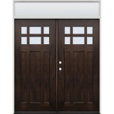 6-Lite Craftsman Mahogany Prehung Wood Double Door Unit with Transom #2017 
