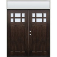 6-Lite Craftsman Shaker Mahogany Prehung Wood Double Door Unit with Transom #2017 