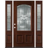 Texas Star 3/4 Arch Mahogany Prehung Wood Door Unit with Sidelites #2021