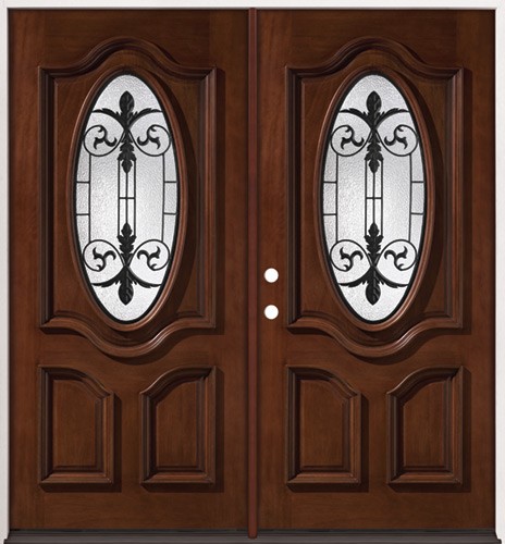 3/4 Oval Mahogany Prehung Double Wood Door Unit #2022