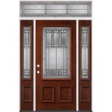 3/4 Lite Mahogany Prehung Wood Door Unit with Transom #2023