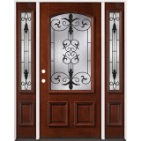 3/4 Arch Mahogany Prehung Wood Door Unit with Sidelites #2024