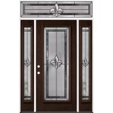 Full Lite Fleur-de-lis Pre-finished Mahogany Prehung Wood Door Unit with Transom #2036